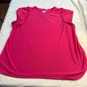 Crown & Ivy Pink Ruffle Short Sleeve Blouse Size XXL